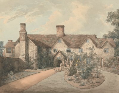 Um rapaz a tocar um tambor no jardim de uma casa de campo de William Henry Pyne