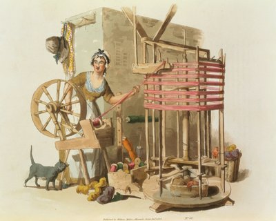 Uma mulher de lã Skeiner, gravado pelo artista, 1808 (aquatint) de William Henry Pyne