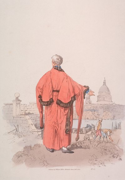 Vereador em traje cívico olhando para a Catedral de St Paul, Londres, 1805 de William Henry Pyne