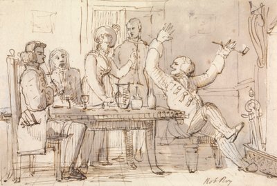 Uma Ilustração para Rob Roy: Interior com uma Festa a Beber de William Henry Pyne