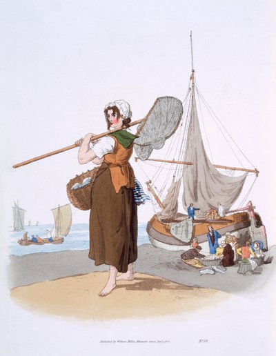 Shrimper Feminino, de &39;Costume of Great Britain&39;, publicado por William Miller, 1805 de William Henry Pyne