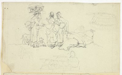 Figuras com Mercadorias e Três Esboços de William Henry Pyne