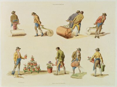 Gardeners, vol.2, plate 97, de &39;Microcosm&39;, impresso por J. Hill, 1808 (aquatinta colorida à mão) de William Henry Pyne