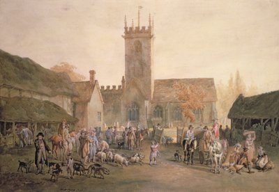 Pigmarket no Quintal da Fonte Inn, Bedford, 1806 (lápis, wc e bodycolour) de William Henry Pyne