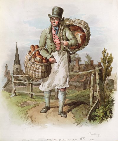 O padeiro, ilustração de "O traje da Grã-Bretanha", publicado em 1804-08 por William Miller, Londres (aquatint) de William Henry Pyne
