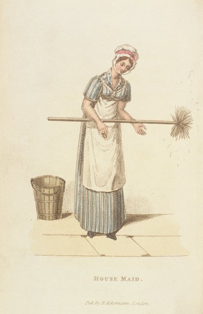 A empregada doméstica do "mundo em miniatura", 1827 (impressão) de William Henry Pyne