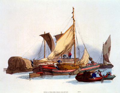 Waterman e Bargemen transportando mercadorias e passageiros, 1808 de William Henry Pyne