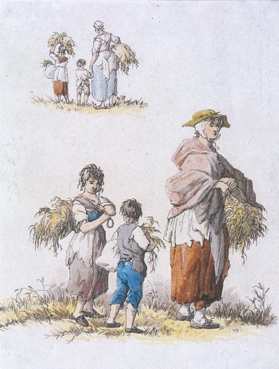 Mulheres e crianças respigando, Personagens Provinciais, 1802 de William Henry Pyne