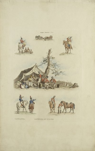 Cenas do Acampamento, 1803 (gravura colorida) de William Henry after Pyne