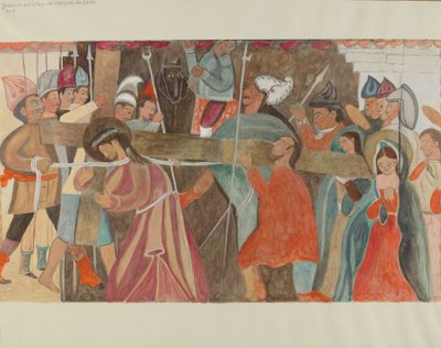 Estação da Cruz No. 5: Jesus é Assistido no Carregamento da Sua Cruz, c. 1936. de William Herbert