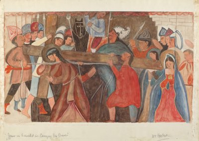 Estação da Cruz No. 5: Jesus é Assistido no Carregamento da Sua Cruz, c. 1936. de William Herbert