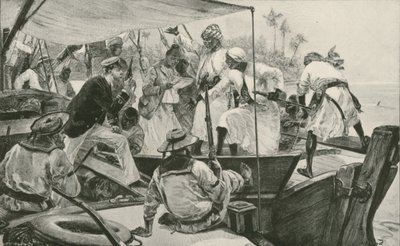 Um Oficial Naval Britânico que Revê um Dhow Escravo Árabe (litho) de William Heysham (after) Overend