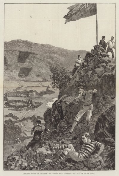 Esportes Atléticos em Grasmere, a Corrida dos Guias, arredondando a Bandeira em Howe de Prata (gravação) de William Heysham (after) Overend