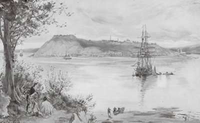 Vista da cidade e da fortaleza do Quebeque, 1759 d.C. (litografia) de William Heysham (after) Overend