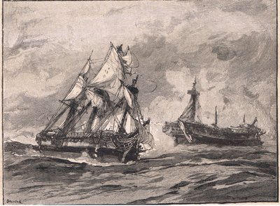 Arethusa e a Belle Poule em 1778 de William Heysham Overend