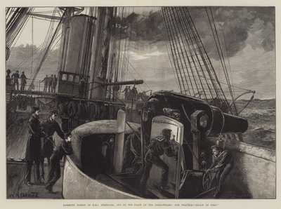 Barbette Turret de HMS Temeraire, um dos Fleet at the Dardanelles, Prática Gun, pronto para disparar! de William Heysham Overend