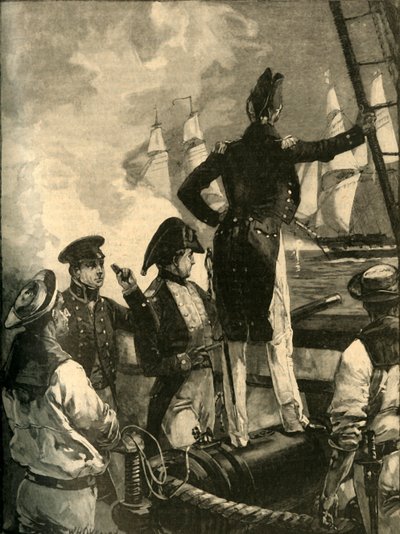 Capitão William Walpole interceptando os navios do Duque de Saldanhas, Liberal Wars, 1829 c1890. de William Heysham Overend