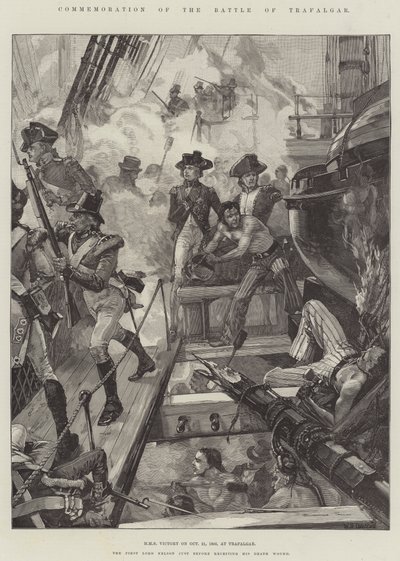 Comemoração da Batalha de Trafalgar, HMS Victory em 21 de outubro de 1805, em Trafalgar de William Heysham Overend