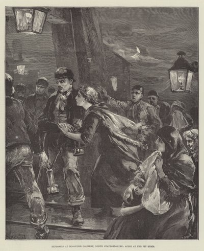 Explosão em Mossfield Colliery, North Staffordshire, Cena no Pit Head de William Heysham Overend