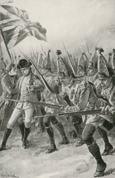 General Wolfe é Mortally Wounded como ele lidera a acusação nas planícies de Abraão de William Heysham Overend