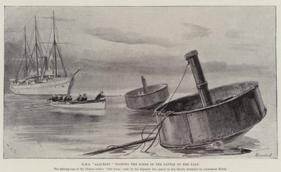 HMS Alacrity visitando a cena da batalha do Yalu de William Heysham Overend