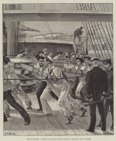 Levante Juntos! Marinheiros franceses e ingleses auxiliando um cruzador francês encalhado de William Heysham Overend
