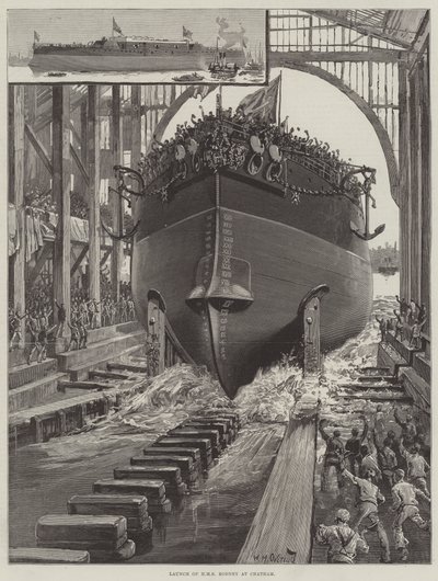 Lançamento do HMS Rodney em Chatham de William Heysham Overend