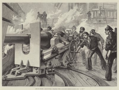Vida a bordo de um homem-de-guerra, pratique com uma arma de carregamento de culatra de seis polegadas, um golpe! de William Heysham Overend