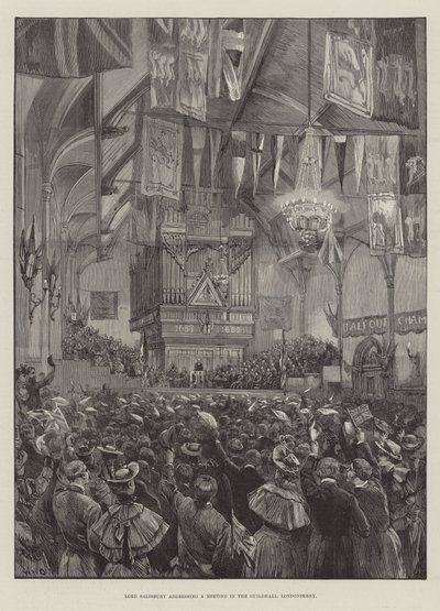 Lord Salisbury discursando em uma reunião no Guildhall, Londonderry de William Heysham Overend
