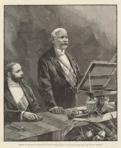 Reunião da Royal Geographical Society, na segunda-feira, 5 de maio, no Royal Albert Hall, com o sr. Stanley falando de William Heysham Overend