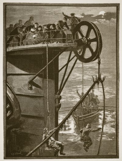 Ciência moderna: Pegando um cabo telegráfico no mar, gravado por WJ Palmer de William Heysham Overend