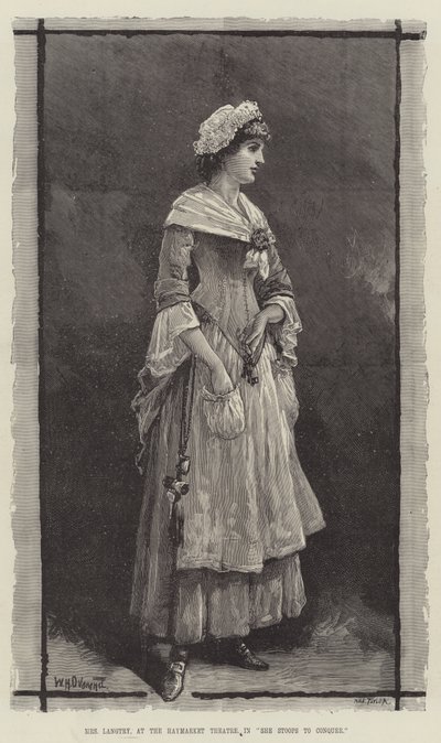 Sra. Langtry, no Haymarket Theatre, em She Stoops to Conquer de William Heysham Overend