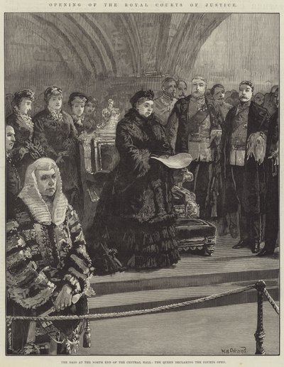 Abertura dos Tribunais Reais de Justiça, o Dais no North End do Central Hall, a Rainha declarando os Tribunais Abertos de William Heysham Overend