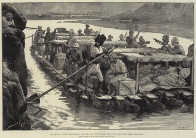 Nossas tropas deixando o Afeganistão, flutuando doentes e feridas pelo rio Cabul de Jellalabad de William Heysham Overend