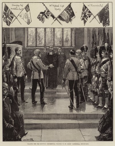 Colocando as velhas cores regimentais escocesas na Catedral de St Giles, Edimburgo de William Heysham Overend