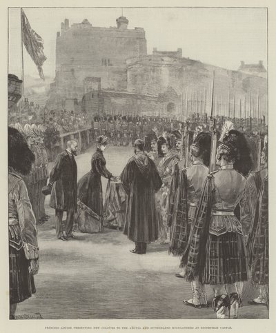 Princesa Louise apresentando novas cores para os Highlanders de Argyll e Sutherland no Castelo de Edimburgo de William Heysham Overend