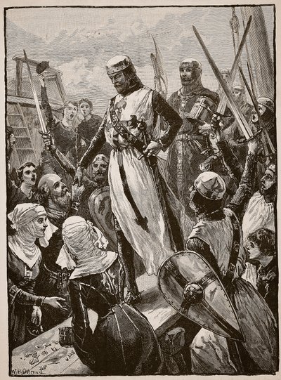 Recepção de Richard em seu retorno do continente, ilustração de &39;História Ilustrada de Cassell da Inglaterra&39; (foto sépia) de William Heysham Overend