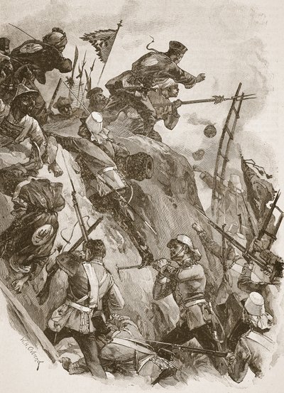 "Rogers entrou, ajudado pelo tenente Lenon", ilustração de "Batalhas do século XIX", de Archibald Forbes, GA Henty e Major Arthur Griffiths de William Heysham Overend