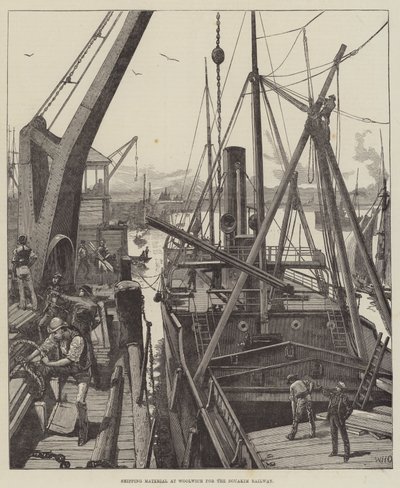 Material de envio em Woolwich para a estrada de ferro de Souakim de William Heysham Overend