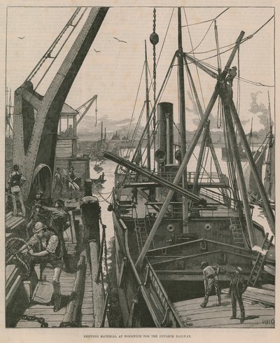 Material de expedição em Woolwich para a Souakim Railway (gravura) de William Heysham Overend