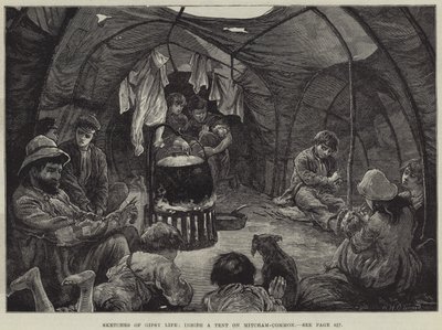 Esboços de vida cigana, dentro de uma barraca em Mitcham-comum de William Heysham Overend