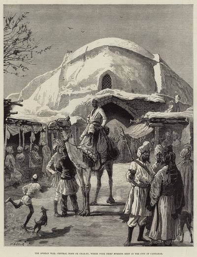 A Guerra do Afeganistão, Central Dome ou Char-Su, onde quatro principais ruas se encontram na cidade de Candahar de William Heysham Overend