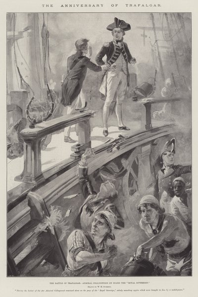O aniversário de Trafalgar, a batalha de Trafalgar, o almirante Collingwood a bordo do Royal Sovereign de William Heysham Overend