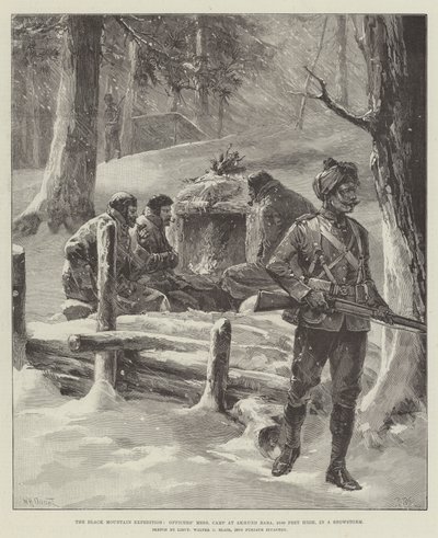 A Expedição da Montanha Negra, Confusão dos Oficiais, Acampamento em Akhund Baba, 9100 pés de altura, em uma tempestade de neve de William Heysham Overend