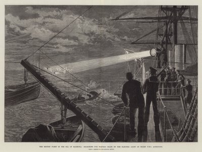 A Frota Britânica no Mar de Marmora, em busca de Barcos Torpedeiros pela Luz Elétrica a bordo do HMS Agincourt de William Heysham Overend