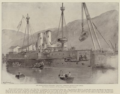O navio de guerra chinês Ironclad Chen-Yuen passando por reparos em Port Arthur de William Heysham Overend
