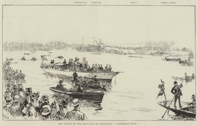 O fim da corrida de barcos em Mortlake, Cambridge ganha! de William Heysham Overend