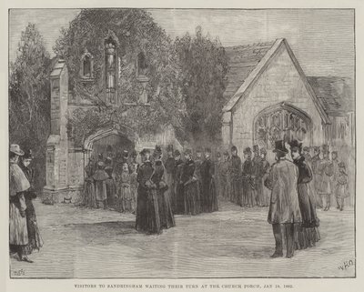 O Funeral do falecido Duque de Clarence e Avondale, Visitantes de Sandringham esperando sua vez na Alpendre da Igreja, 18 de janeiro de 1892 de William Heysham Overend