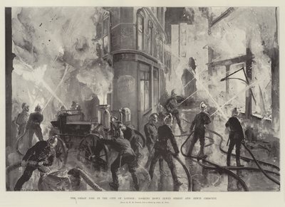 O Grande Incêndio na Cidade de Londres, olhando para a Jewin Street e a Jewin Crescent de William Heysham Overend