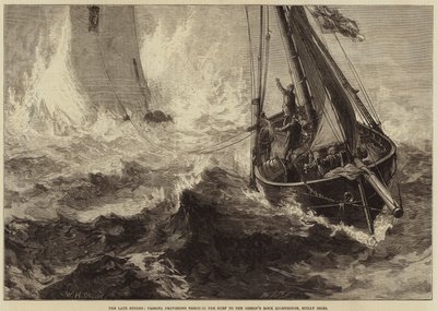 As tempestades tardias, passando Provisões através do Surf para o Farol do Bispo Rock, Ilhas Scilly de William Heysham Overend